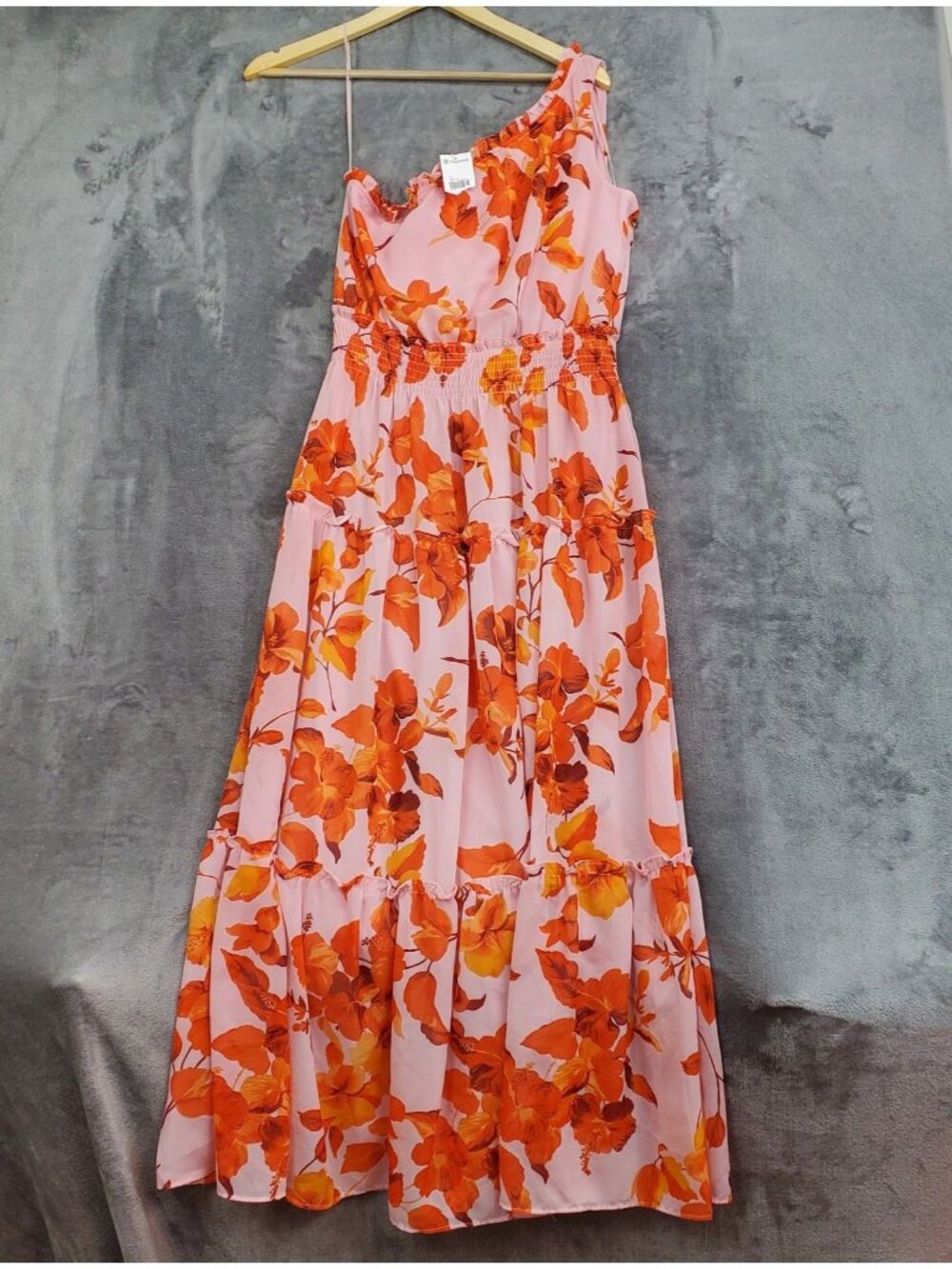 Floral Print Maxi Dress One Shoulder Evening Formal Wedding Zarr Collection Pink